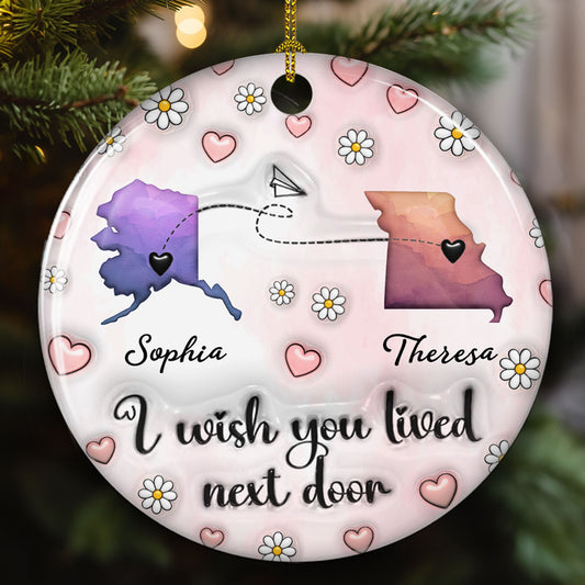 Side By Side Or Miles Apart - Personalized Custom 3D Inflated Effect Ceramic Ornament