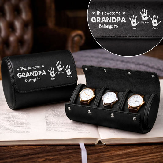 This Awesome Grandpa Belongs To - Personalized Custom Leather Watch Case