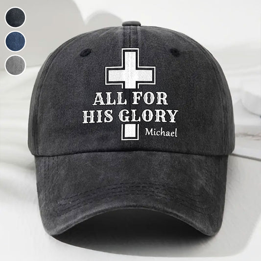 For His Glory - Personalized Custom Vintage Washed Denim Cap