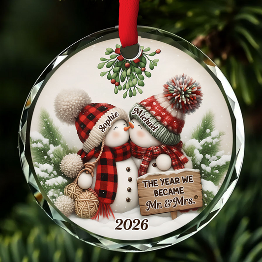 Custom First Christmas Ornament Married, Gift for Newlyweds •  Merry And Bright Together - Personalized Glass Ornament