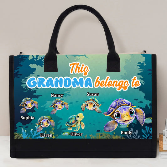 This Grandma Belongs To Turtle Summer - Personalized Canvas Tote Bag