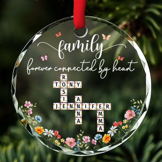 Family Forever Connected By Heart - Personalized Custom Glass Ornament