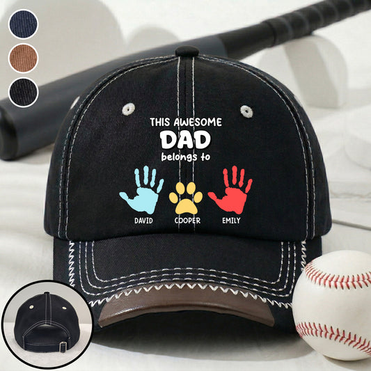 This Awesome Dad Grandpa Belongs To - Personalized Custom Vintage Soft Baseball Cap