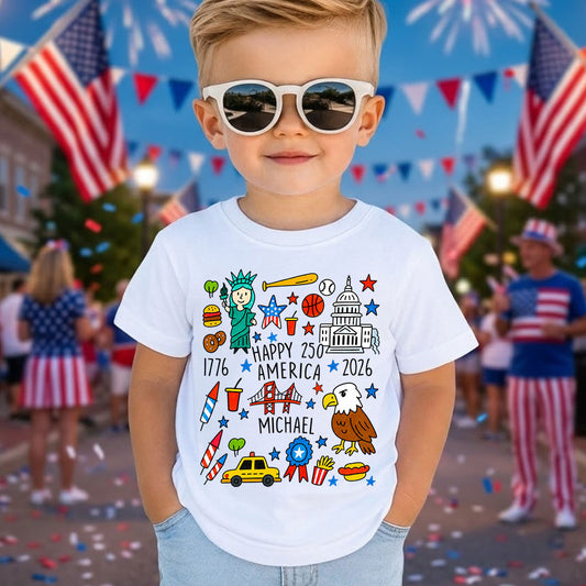 Kids Doodle Patriotic USA - Personalized Custom Youth T-shirt