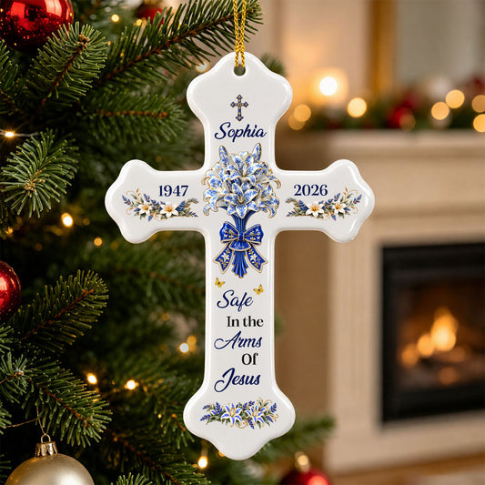 Forever In Gods Arms - Personalized Cross Ceramic Ornament