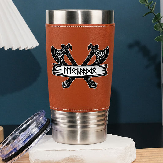 Rune Marked Viking - Personalized Custom Leather Tumbler