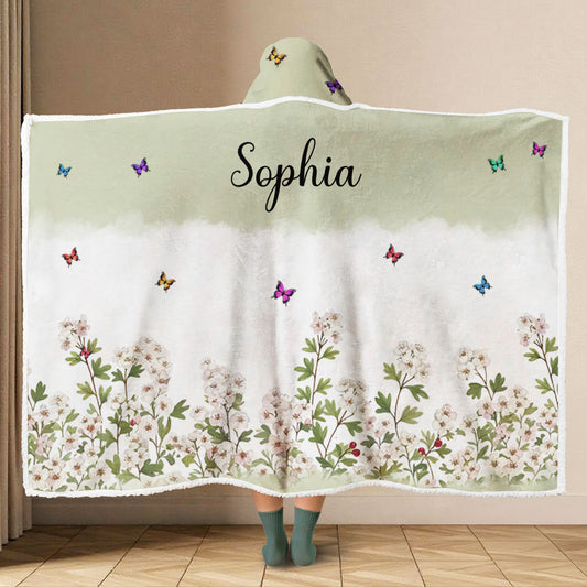 Birth Flower And Name - Personalized Custom Hooded Blanket