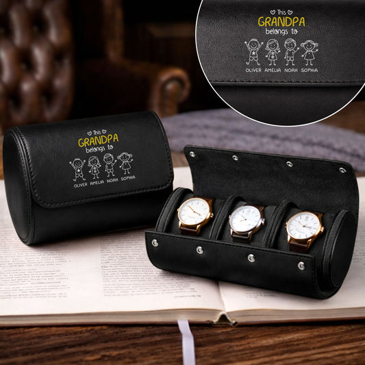This Grandpa Belongs To Us - Personalized Custom Leather Watch Case