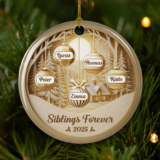 Siblings Christmas Golden Hour - Personalized Custom Ceramic Ornament