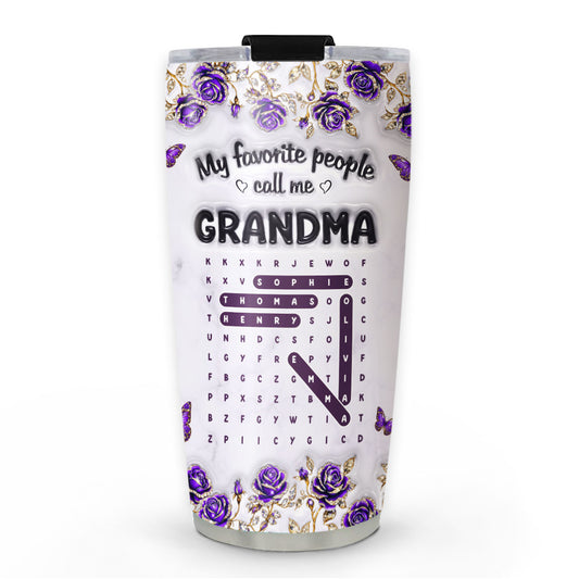 Grandma Favorite People Word Search Puzzle - Personalized Custom 3D Effect Tumbler