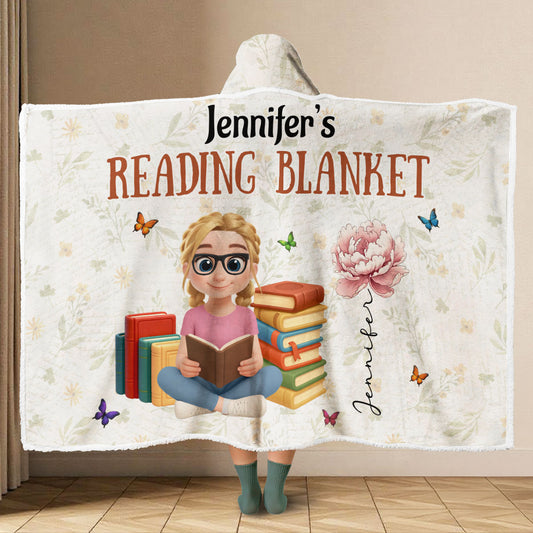 Girl Loves Books - Personalized Custom Hooded Blanket