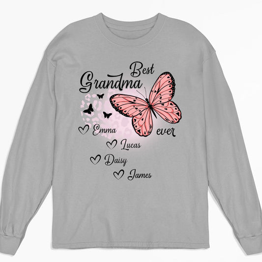 Best Grandma Ever Butterfly - Personalized Custom Long Sleeve T-shirt - Blithe Hub