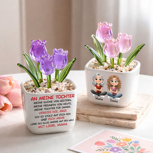 Meine Tochter Für Immer - Personalisierter Glas Mit Ewigen Tulpen