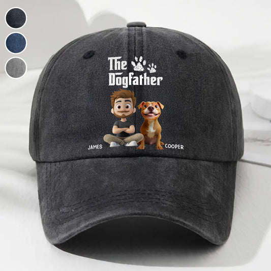 Cool Dog Father - Personalized Custom Vintage Washed Denim Cap