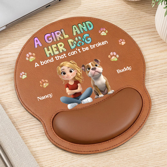 A Girl And Her Dog - Personalized Custom Leather Mouse Pad