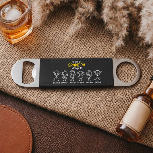 This Grandpa Belongs To Us - Personalized Custom Leather Bottle Opener