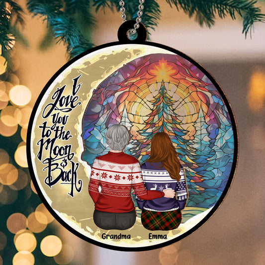 Grandma Grandkid To The Moon - Personalized Custom Suncatcher Ornament