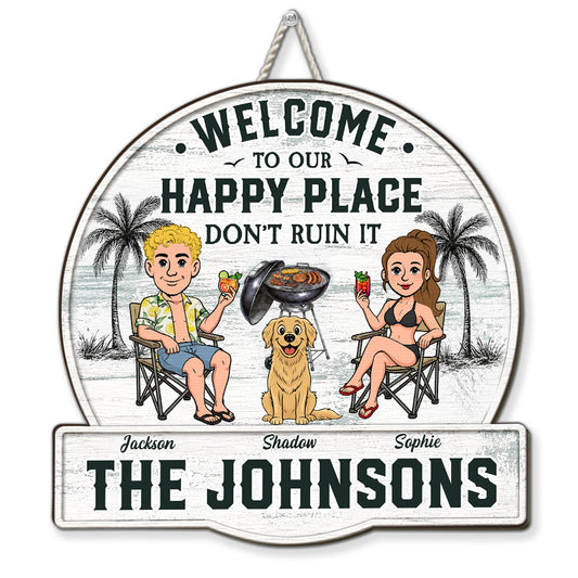Happiness Happens Right Here - Personalized Custom Wood Sign