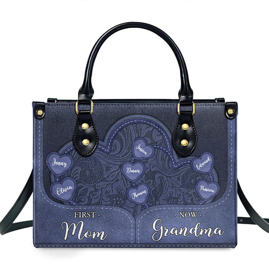 First Mom Now Grandma All Heart - Personalized Custom Leather Bag