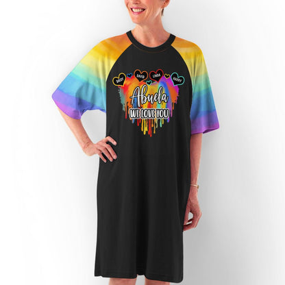 Colorful Grandma Heart - Personalized Custom 3/4 Sleeve Dress - Blithe Hub