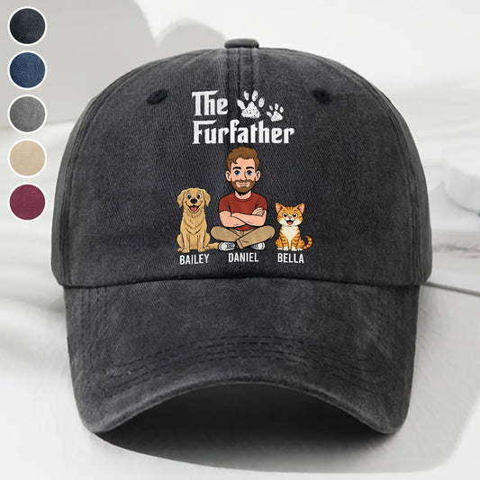 Cool Fur Father Retro - Personalized Custom Vintage Washed Denim Cap