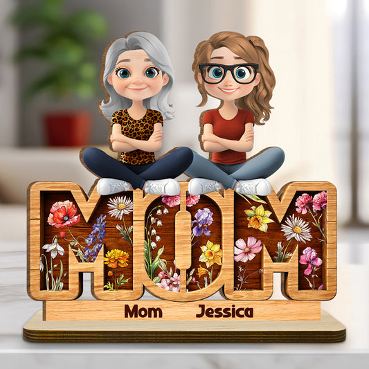 Floral Mom - Personalized Custom 2-Layer Wood Plaque With Flat Base
