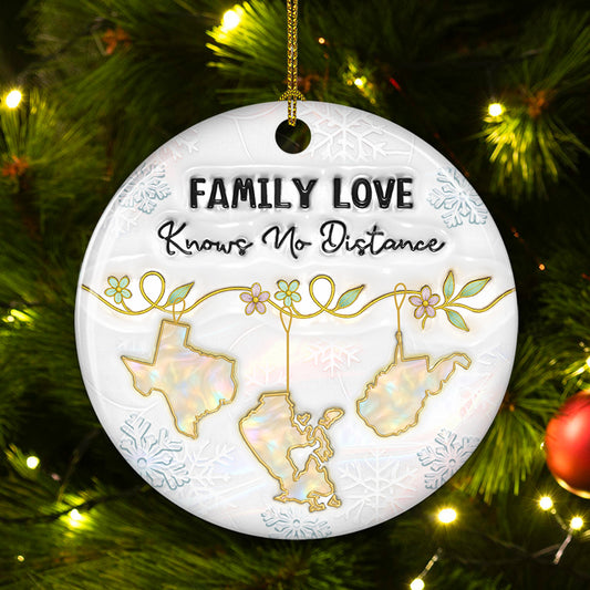 Family Love Knows No Distance Mother Of Pearl Countries - Personalized Custom 3D Inflated Effect Ceramic Ornament