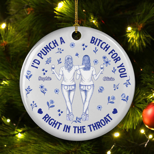 Punch Bitch Besties Blue Toile - Personalized Custom Ceramic Ornament