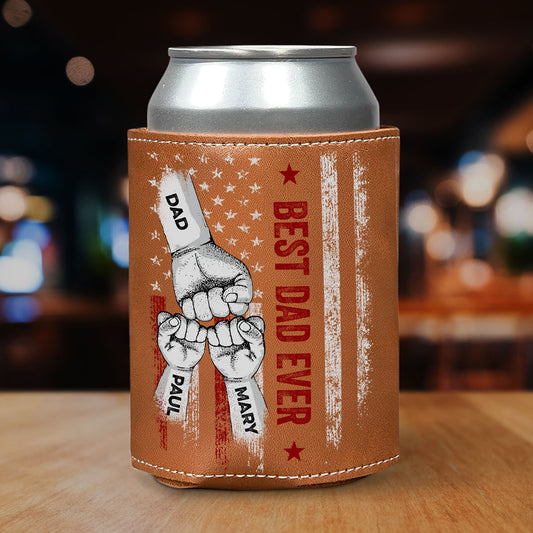Best Bonus Dad Ever - Personalized Custom Leather Can Cooler Holder