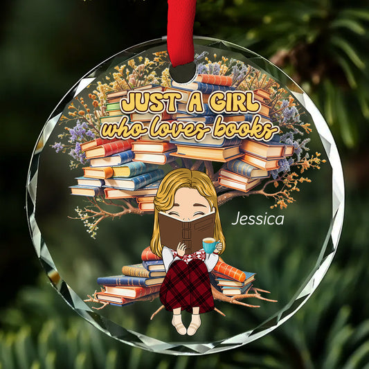 Just A Girl Who Loves Books - Personalized Custom Glass Ornament