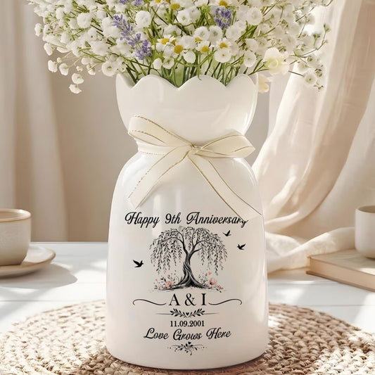 You And Me Love Grow Here - Personalized Custom Ribbon Tie Flower Vase