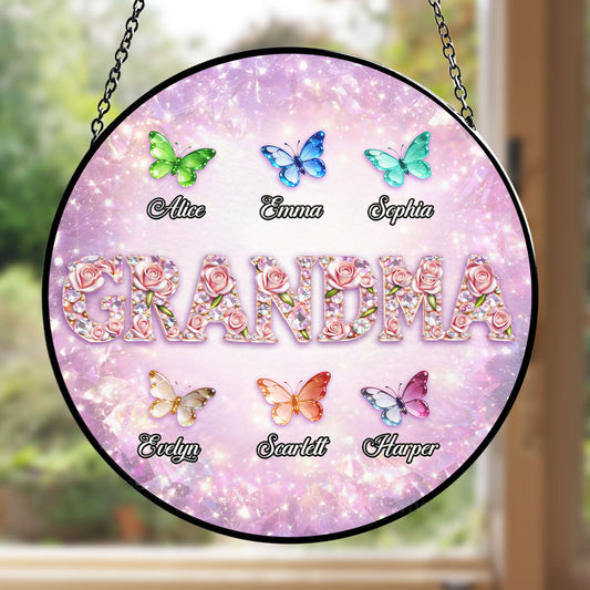 Grandma Loves Grandkids - Personalized Custom Window Hanging Suncatcher