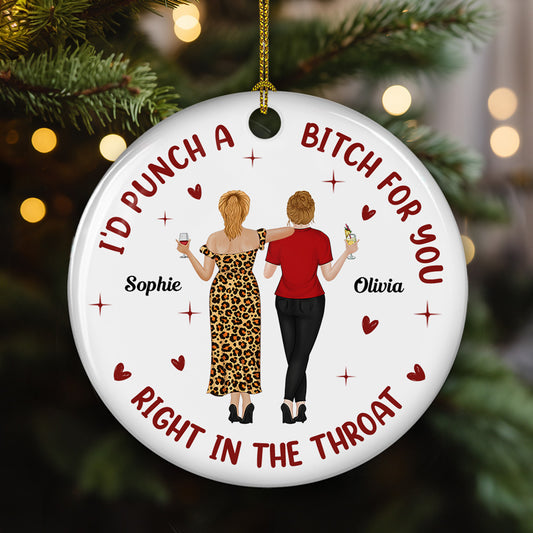 No One Messes With My Bestie - Personalized Custom Ceramic Ornament