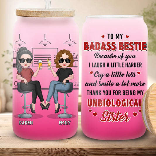 Because Of You I Laugh A Little Harder - Personalized Ombre Frosted Glass Can