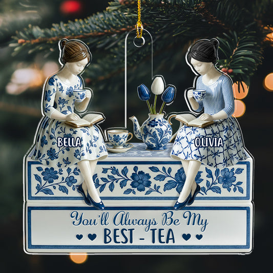 Bestie With Blue Toile - Personalized Custom Acrylic Ornament