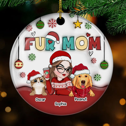 Mom Of Pets- Personalized Custom 3D Inflated Effect Ceramic Ornament