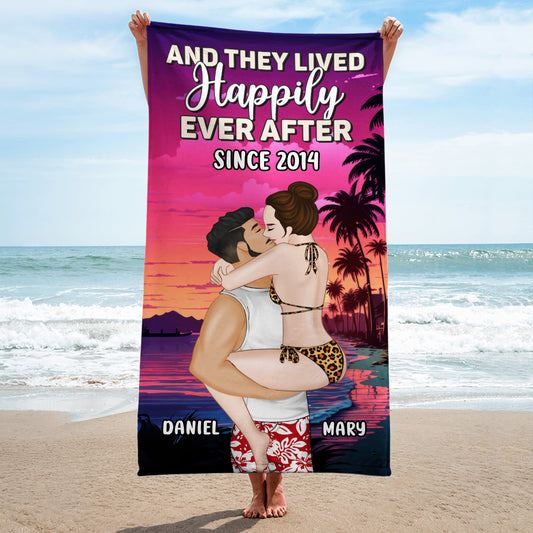 And They Lived Happily Ever After - Personalized Custom Beach Towel