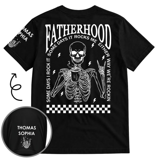 Funny Skeleton Dad Shirt - Personalized Custom Shirt With Design On Sleeve