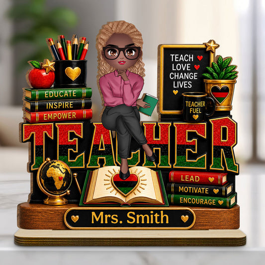 Teaching With Love Changes Everything - Personalized 2-Layer Wood Plaque With Flat Base