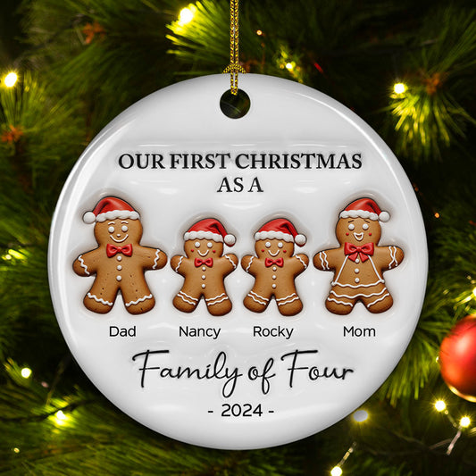 First Christmas As A Family Of Three Gingerbread - Personalized Custom 3D Inflated Effect Ceramic Ornament