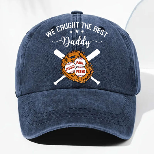 We Caught The Best Dad - Personalized Vintage Washed Denim Cap