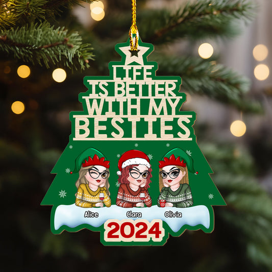 Besties Christmas Tree - Personalized Custom Wood Ornament