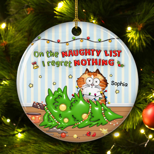 Naughty List Catmas - Personalized Custom 3D Inflated Effect Ceramic Ornament