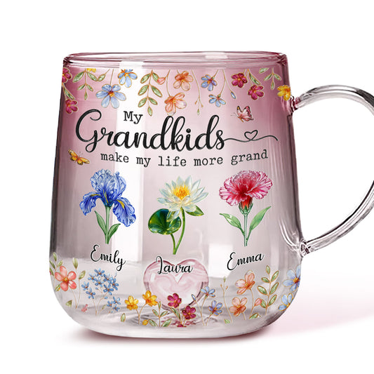 Make Life More Grand With Lovely Kids - Personalized Custom 3D Inflated Effect Pink Gradient Glass Mug