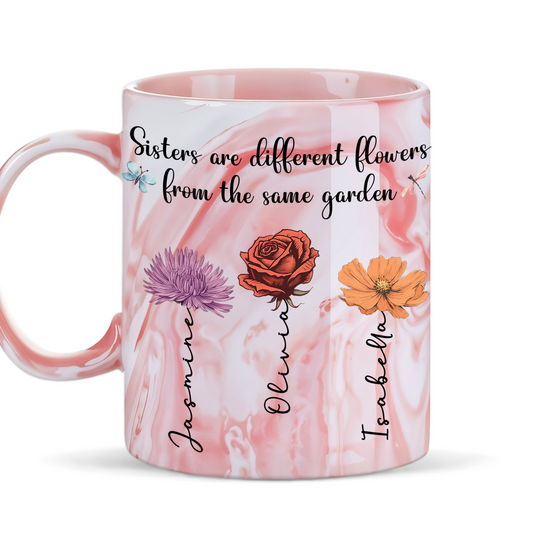 Sisters Forever - Personalized Custom Pink Marble Mug