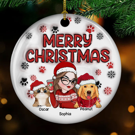 Merry Christmas Fur Mom - Personalized Custom 3D Inflated Effect Ceramic Ornament