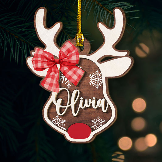 Reindeer Christmas - Personalized Custom 2-Layered Wood Ornament