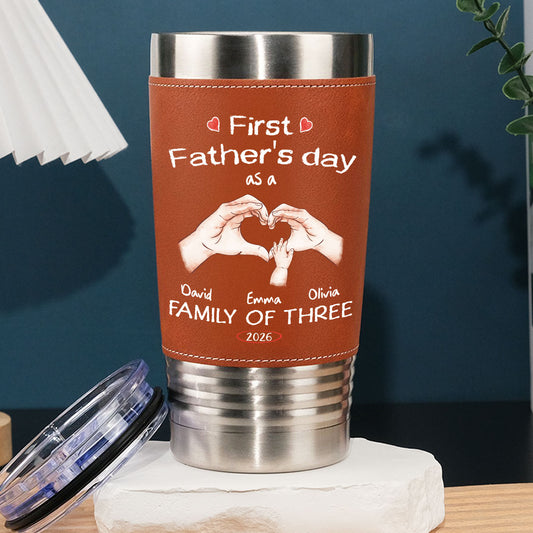 As A Family Of Three Fathers Day - Personalized Custom Leather Tumbler