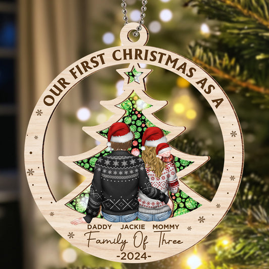 First Christmas As A Family Of Three New Parents - Personalized Custom Suncatcher Ornament