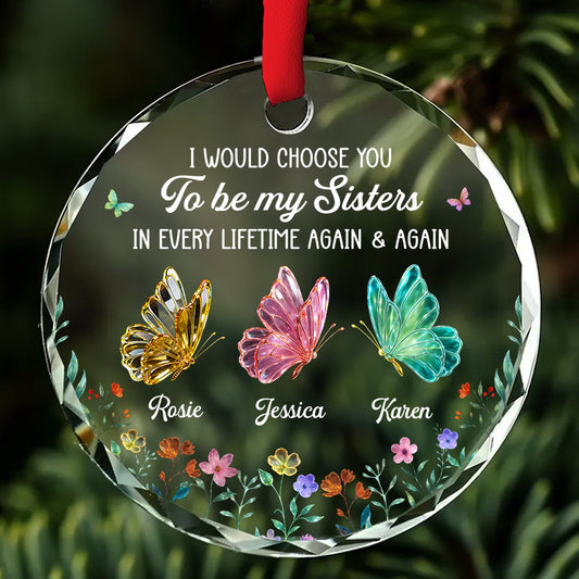 Butterfly Sisters - Personalized Custom Glass Ornament